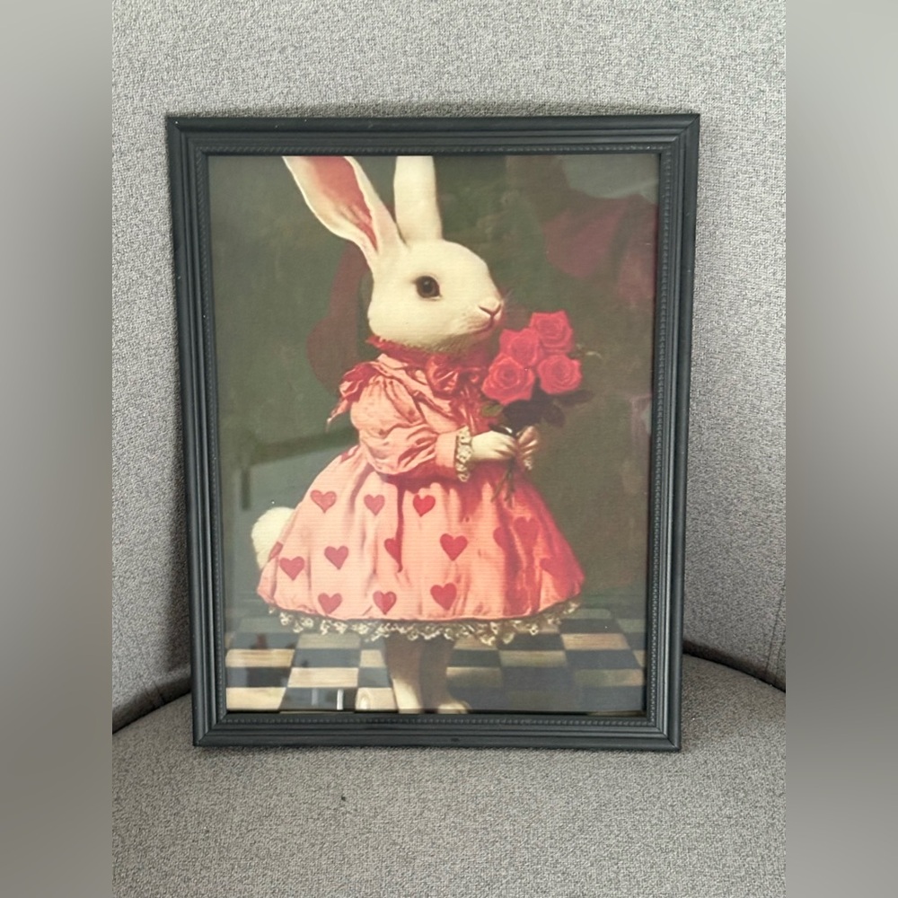 Wall Art RABBIT AND ROSES Whimsical Framed 8x10 print